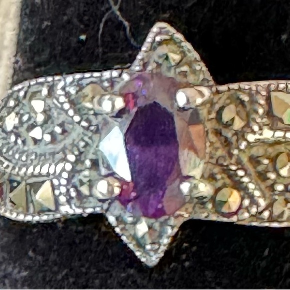 Vintage Judith Jack Amethyst & .925 Sterling Silver & Marcasite Ring Sz 8 READ - Picture 3 of 12
